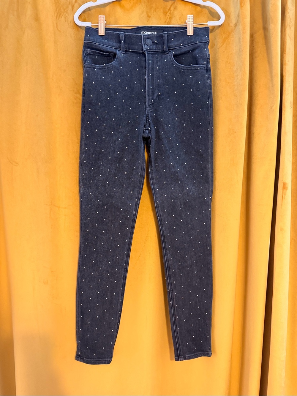 Express Dark Grey/Black Sequin-Embellished Jeans - Women's